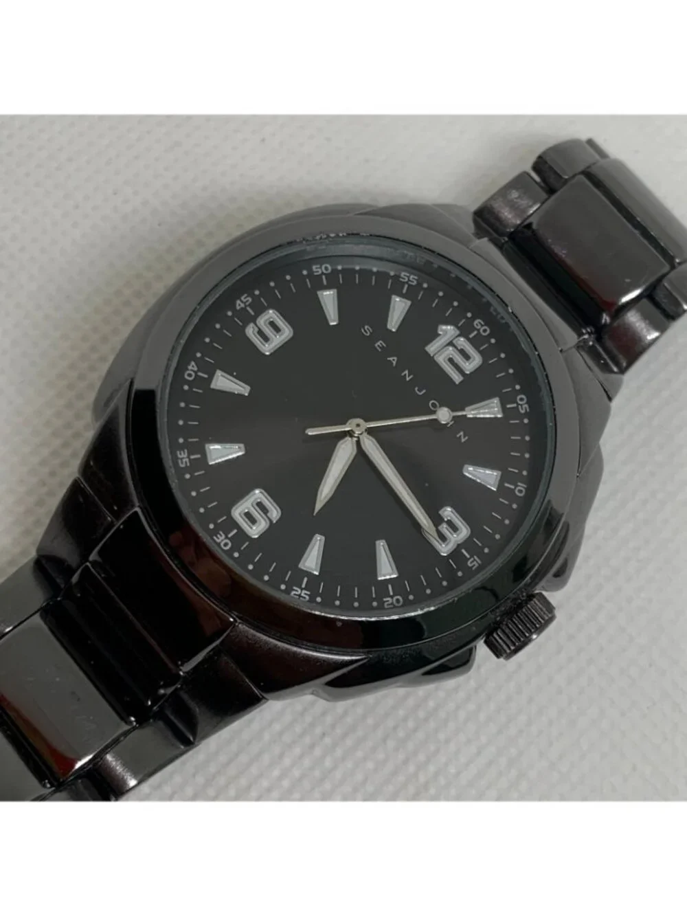 Sean John Black Dial Gunmetal Link Stainless Steel Band men Watch 41mm running